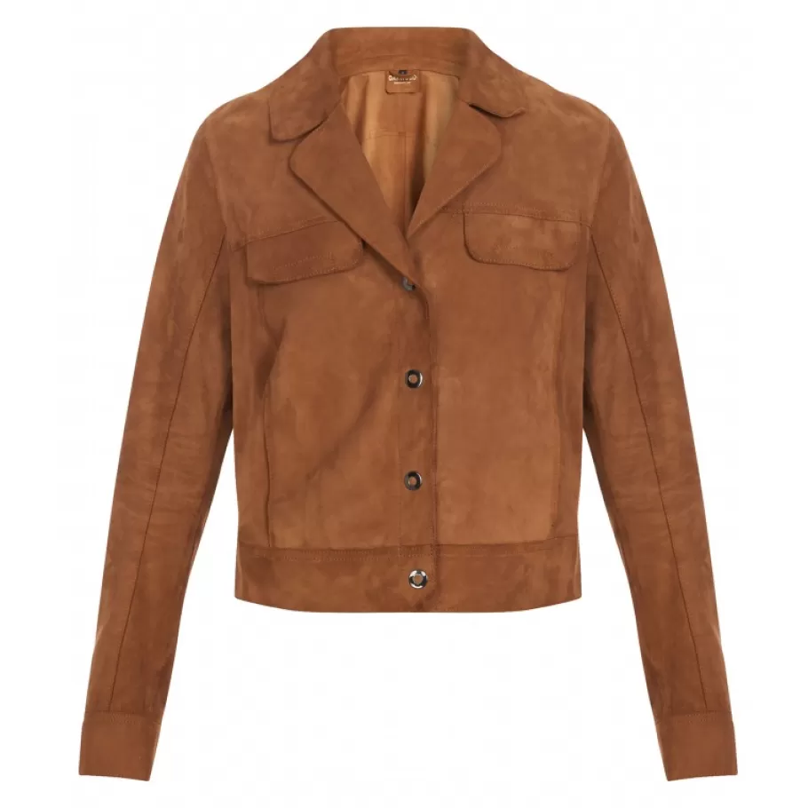 OAKWOOD Taste Tobacco - Veste Courte En Cuir Veritable De Chevre Velours Fashion