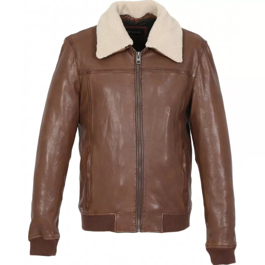 OAKWOOD Trader Tan - Blouson Inspiration Bombardier En Cuir Veritable Cheap