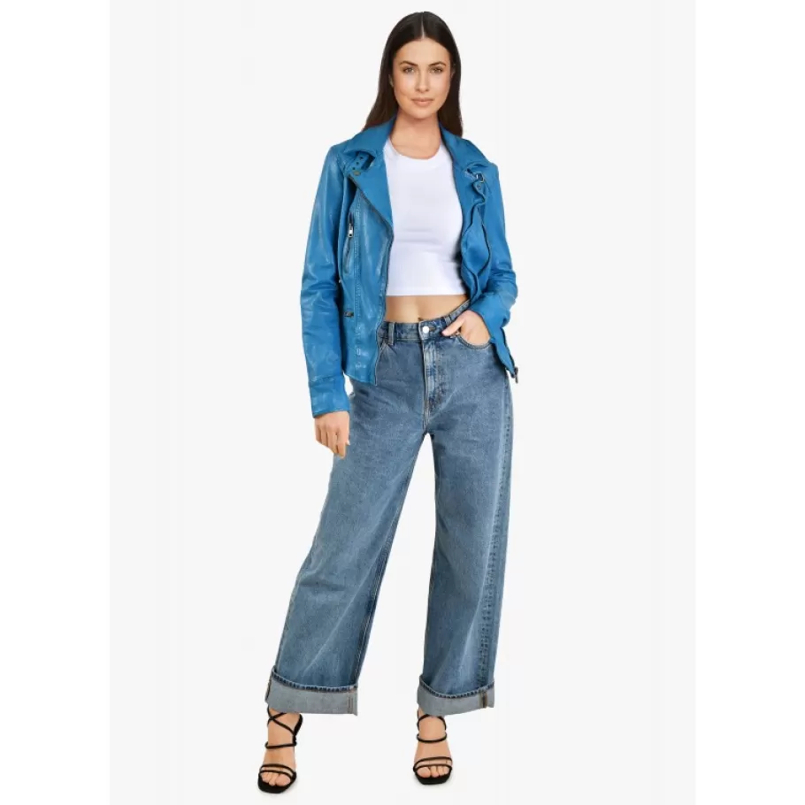 OAKWOOD Video Denim - Blouson En Cuir Veritable Effet Lave Cheap