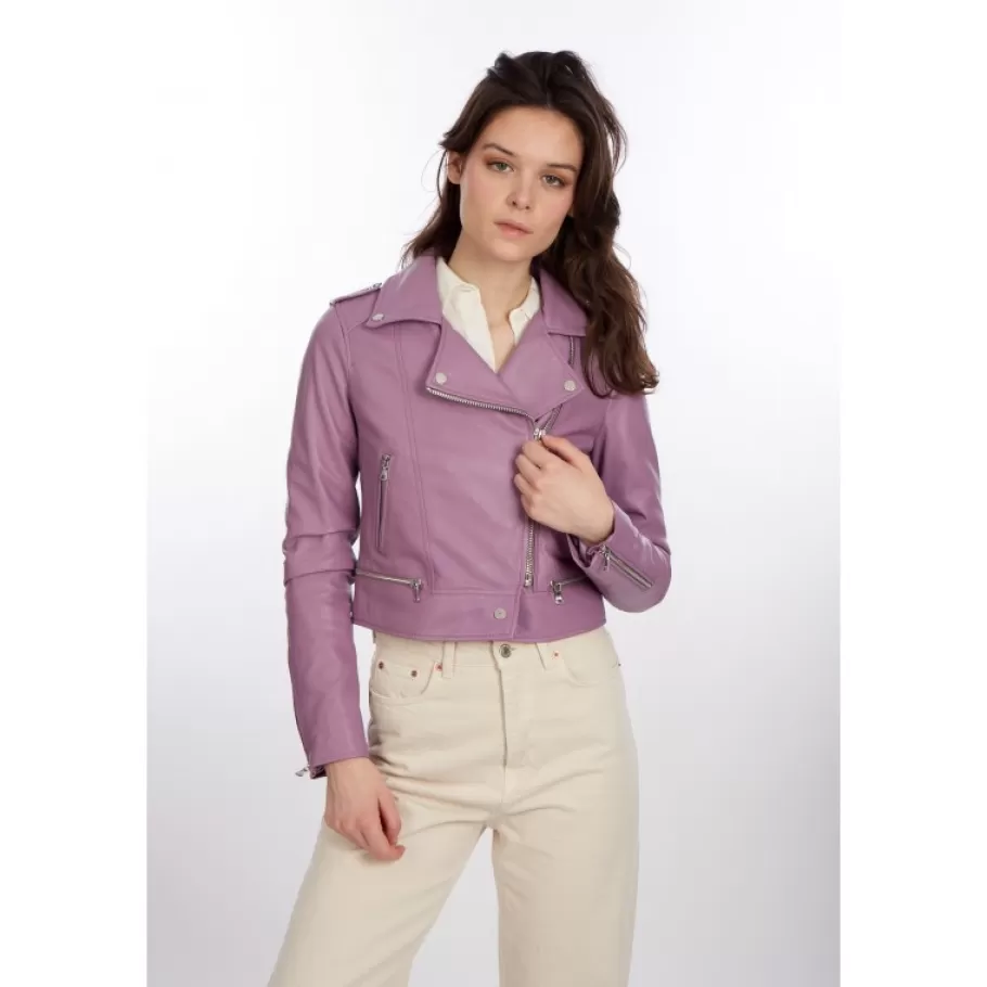 OAKWOOD Yoko Lilas - Blouson Court En Cuir Veritable Shop