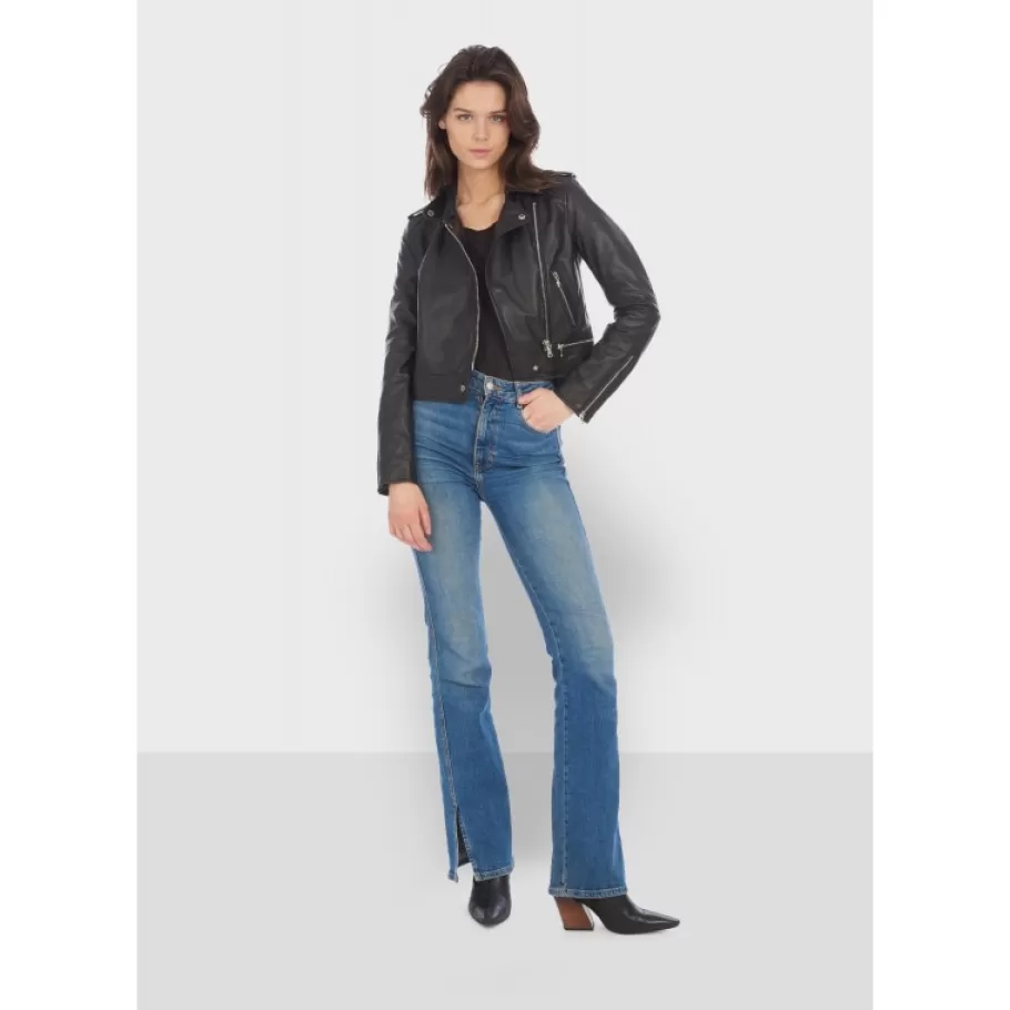 OAKWOOD Yoko Noir - Blouson Court En Cuir Veritable Discount