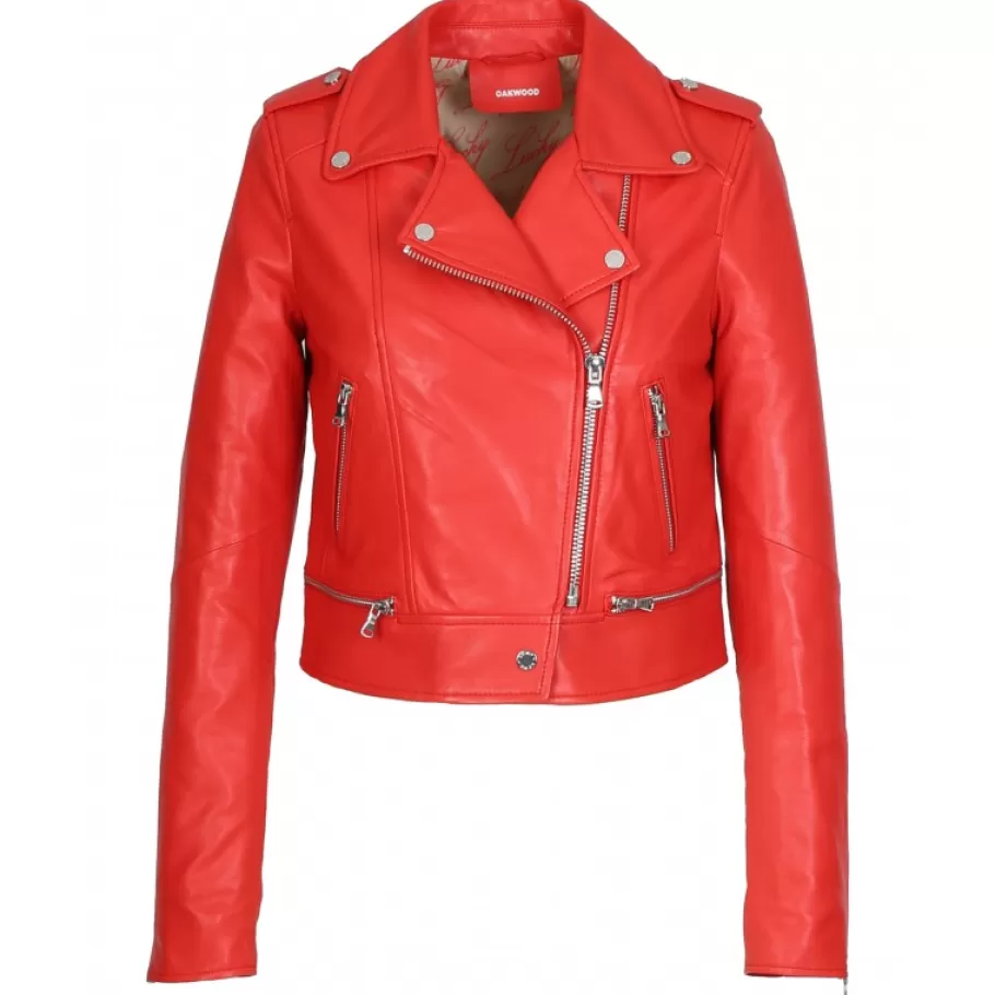 OAKWOOD Yoko Rouge Fonce- Blouson Court En Cuir Veritable Cheap