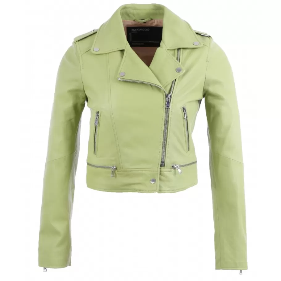 OAKWOOD Yoko Vert Clair - Blouson Court En Cuir Veritable Fashion