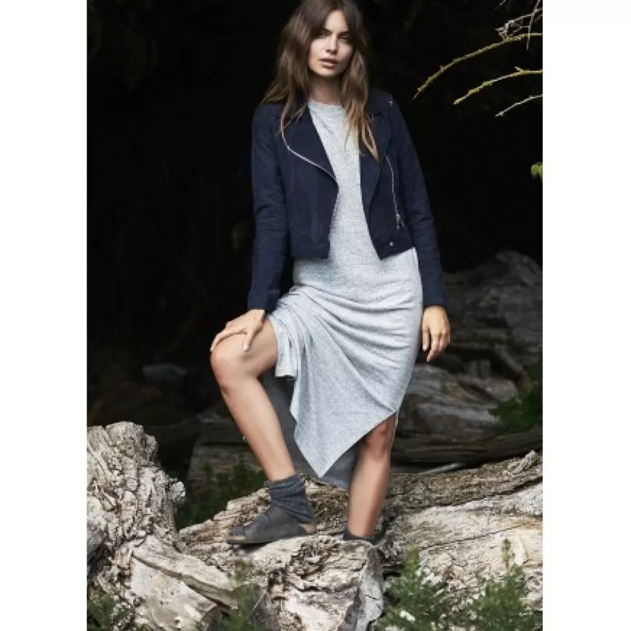 OAKWOOD Zulina Bleu Marine - Blouson Biker Court Cuir Veritable Chevre Velours New