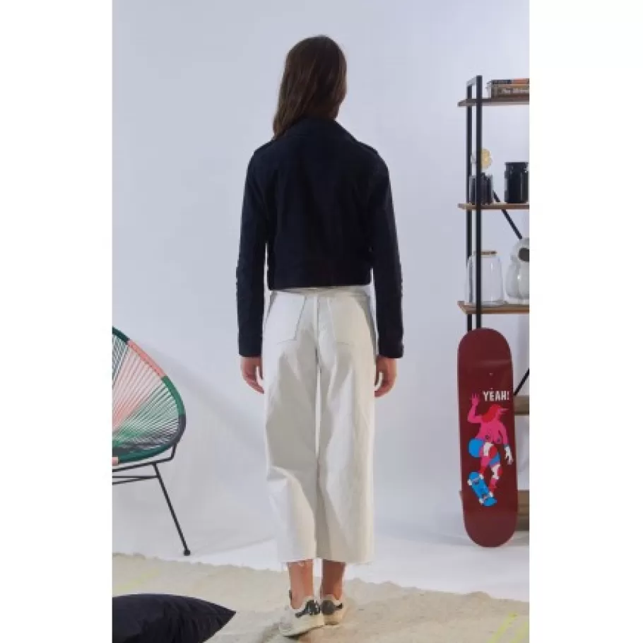 OAKWOOD Zulina Bleu Marine - Blouson Biker Court Cuir Veritable Chevre Velours New